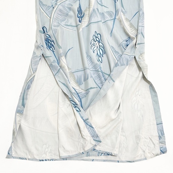 100% SILK Woman Blue White Floral Pattern Casual Dress Size M - Picture 13 of 15